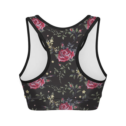 Red Rose Floral Pattern Print Women's Sports Bra