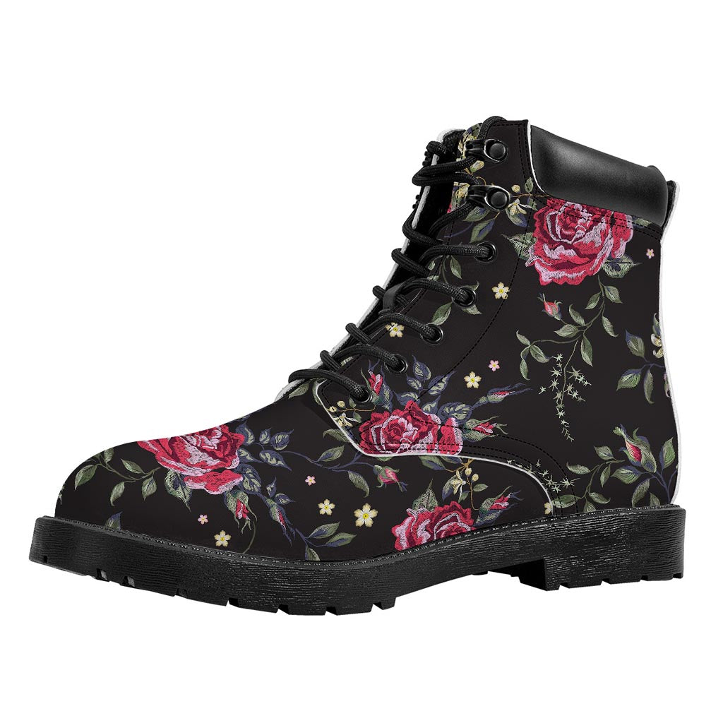 Red Rose Floral Pattern Print Work Boots