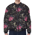 Red Rose Floral Pattern Print Zip Sleeve Bomber Jacket