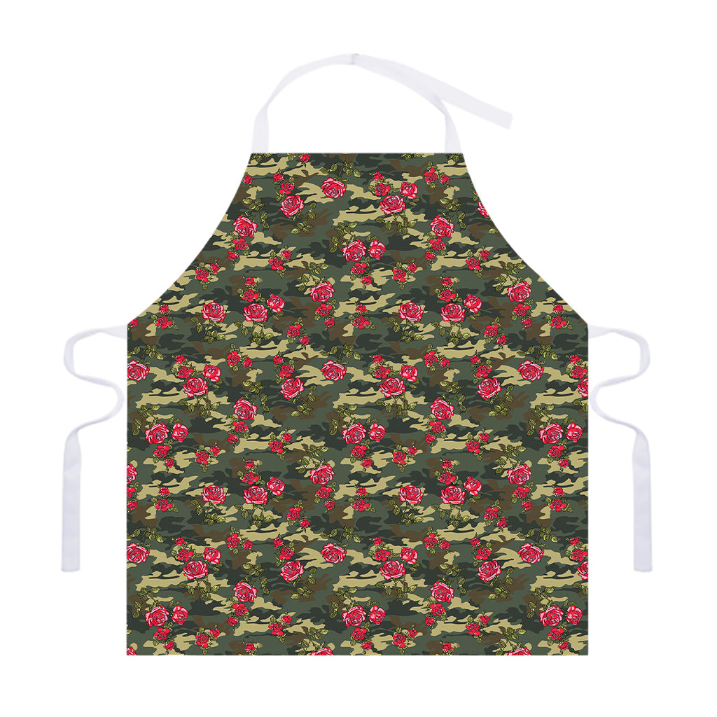 Red Rose Flower Camouflage Print Adjustable Apron