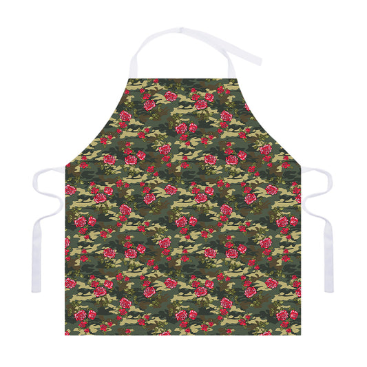 Red Rose Flower Camouflage Print Adjustable Apron