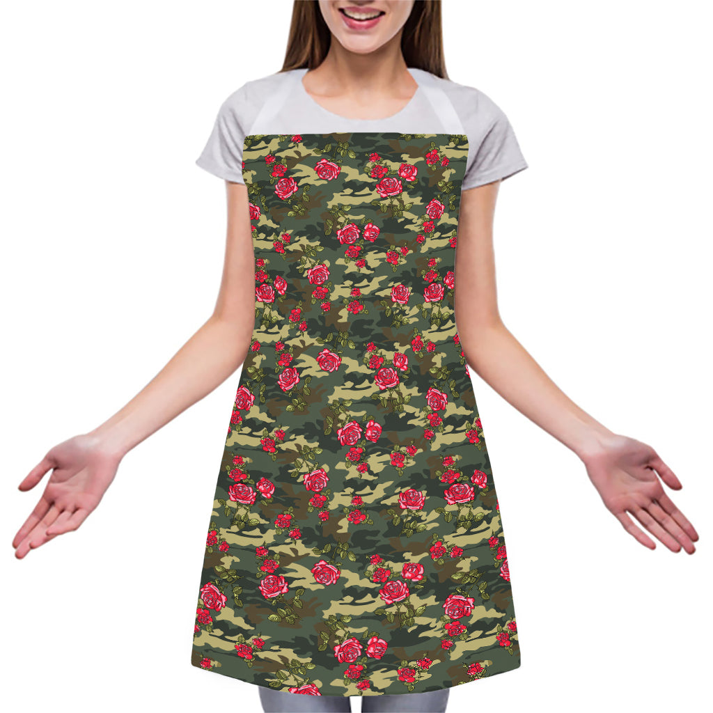 Red Rose Flower Camouflage Print Adjustable Apron