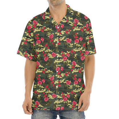 Red Rose Flower Camouflage Print Aloha Shirt