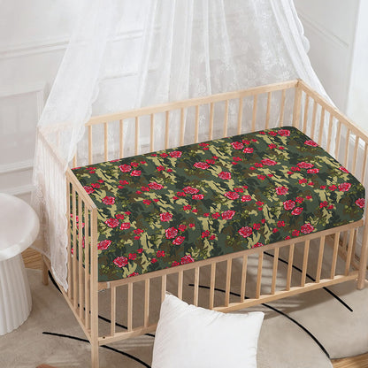 Red Rose Flower Camouflage Print Baby Crib Sheet