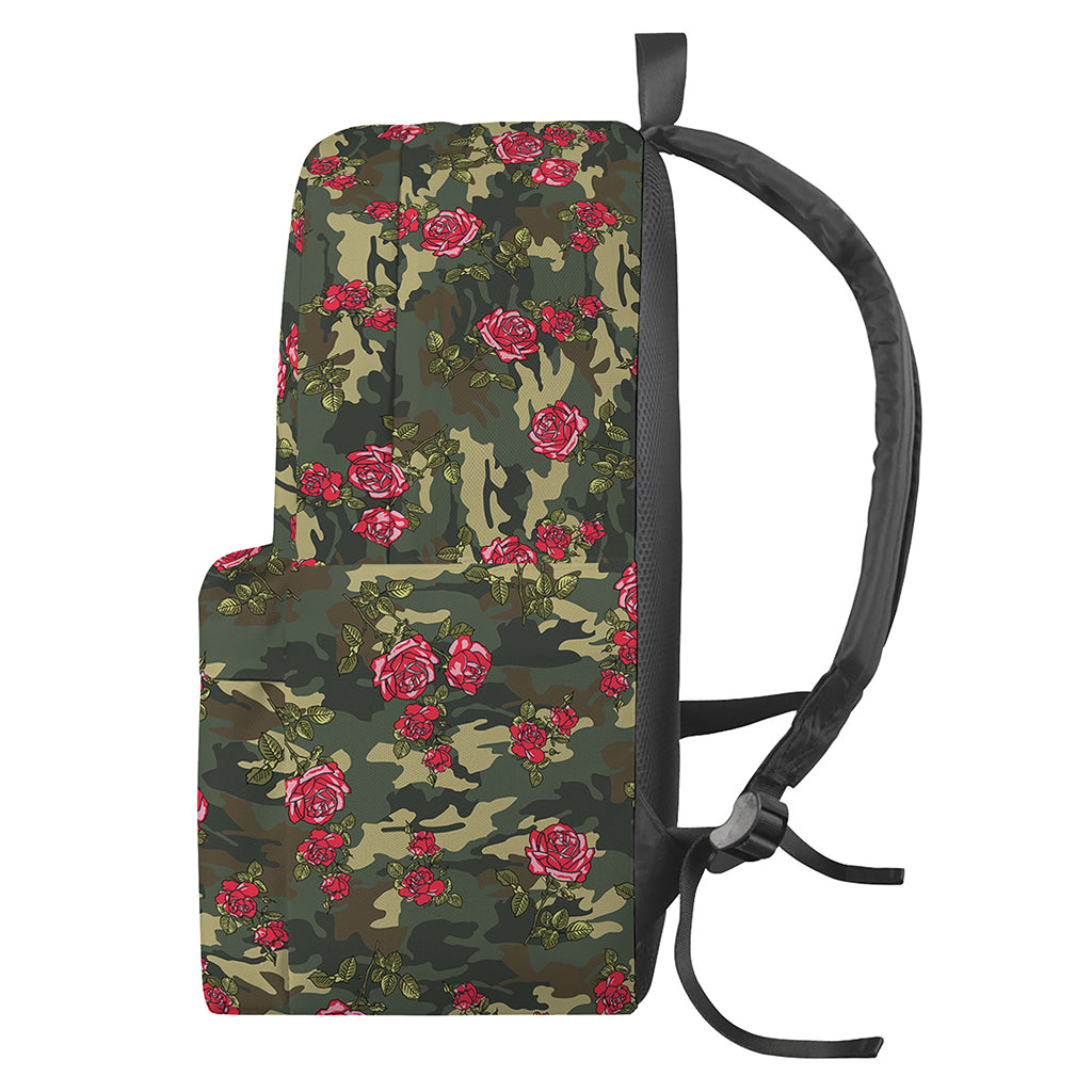 Red Rose Flower Camouflage Print Backpack