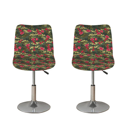 Red Rose Flower Camouflage Print Bar Stool Covers
