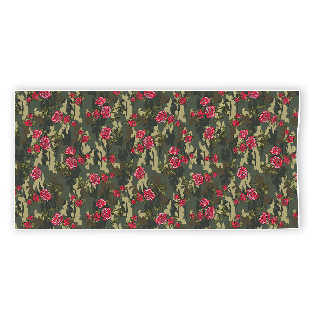 Red Rose Flower Camouflage Print Beach Towel