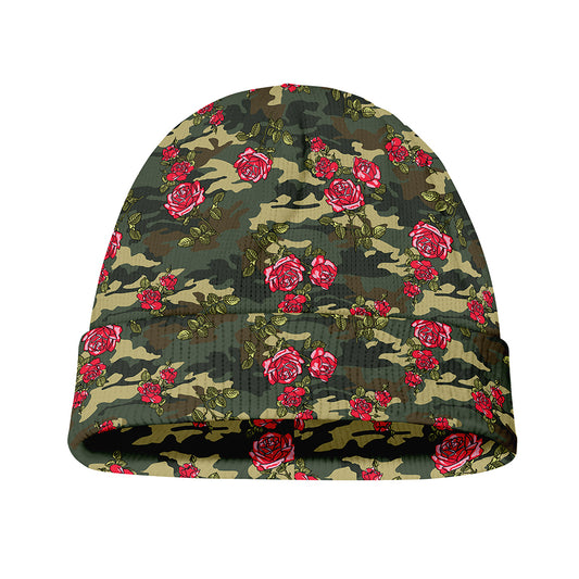 Red Rose Flower Camouflage Print Beanie