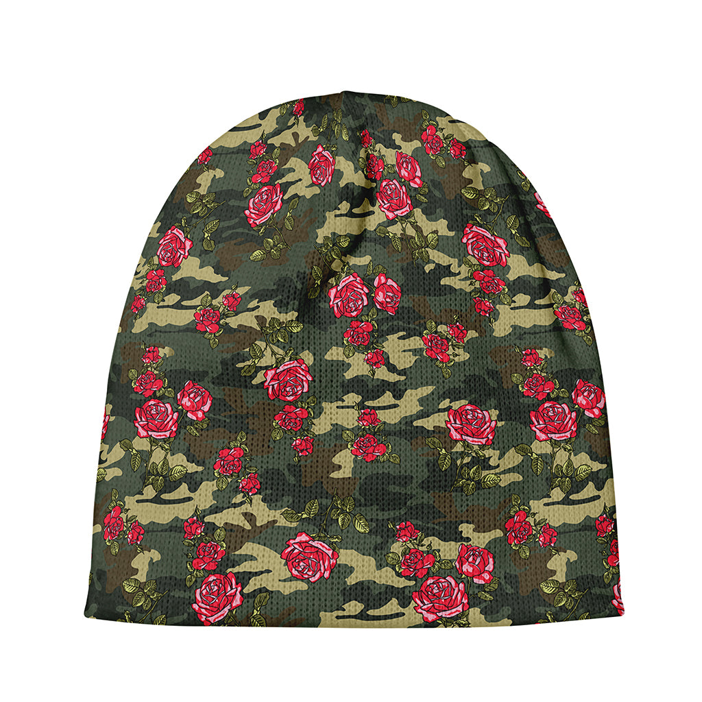 Red Rose Flower Camouflage Print Beanie