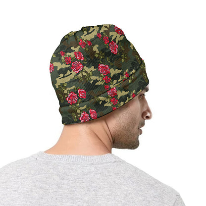 Red Rose Flower Camouflage Print Beanie