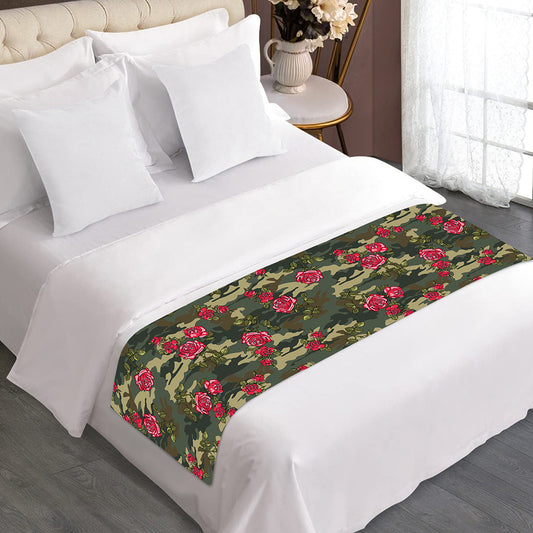 Red Rose Flower Camouflage Print Bed Runner