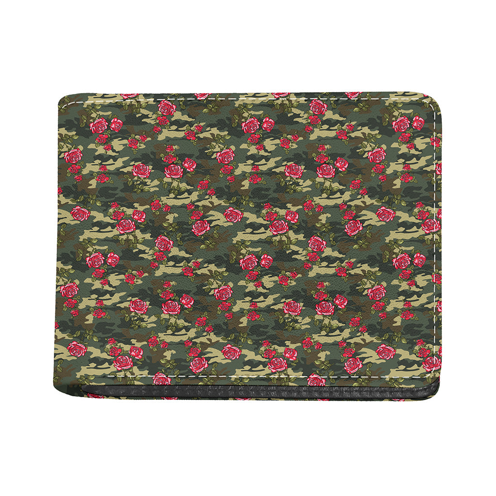 Red Rose Flower Camouflage Print Bifold Wallet