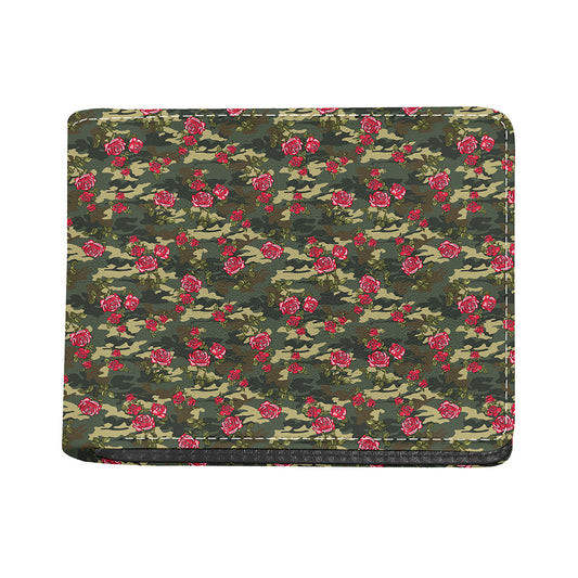 Red Rose Flower Camouflage Print Bifold Wallet