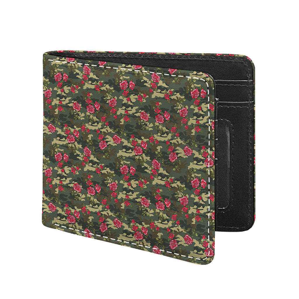 Red Rose Flower Camouflage Print Bifold Wallet