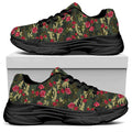 Red Rose Flower Camouflage Print Black Chunky Shoes