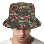 Red Rose Flower Camouflage Print Bucket Hat