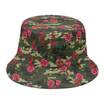 Red Rose Flower Camouflage Print Bucket Hat