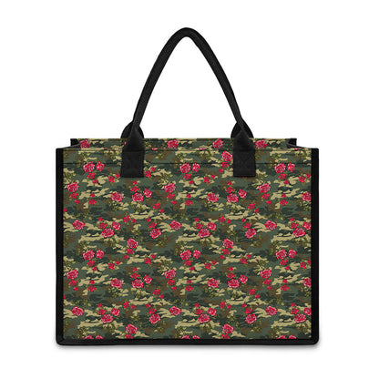 Red Rose Flower Camouflage Print Canvas Tote Bag