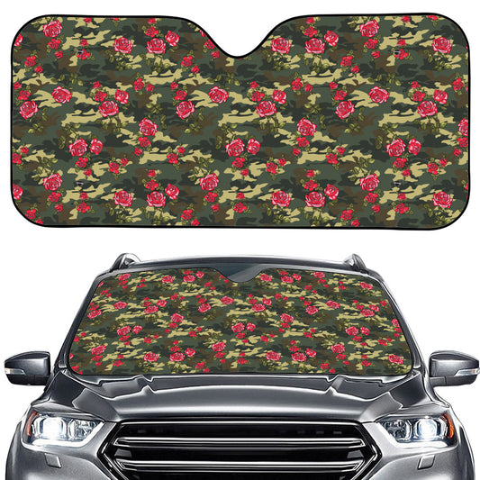 Red Rose Flower Camouflage Print Car Windshield Sun Shade