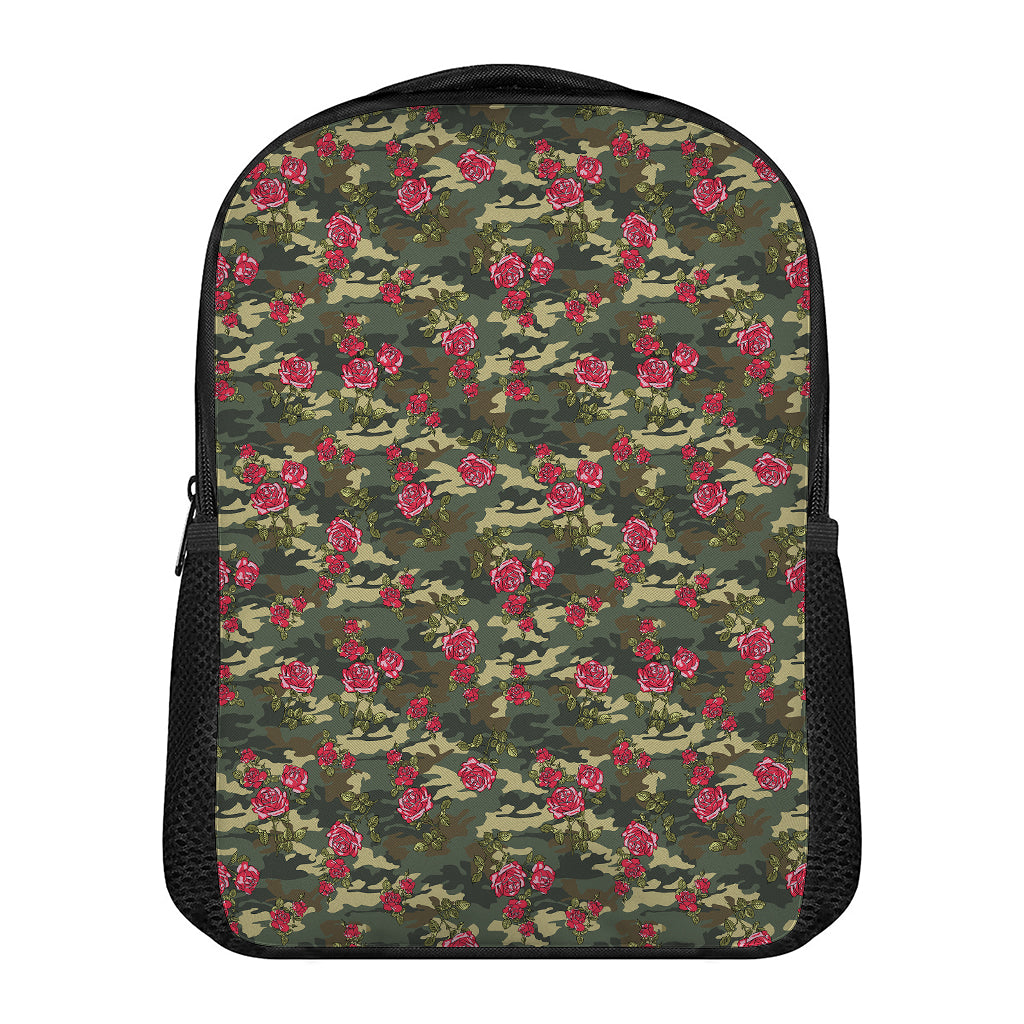 Red Rose Flower Camouflage Print Casual Backpack