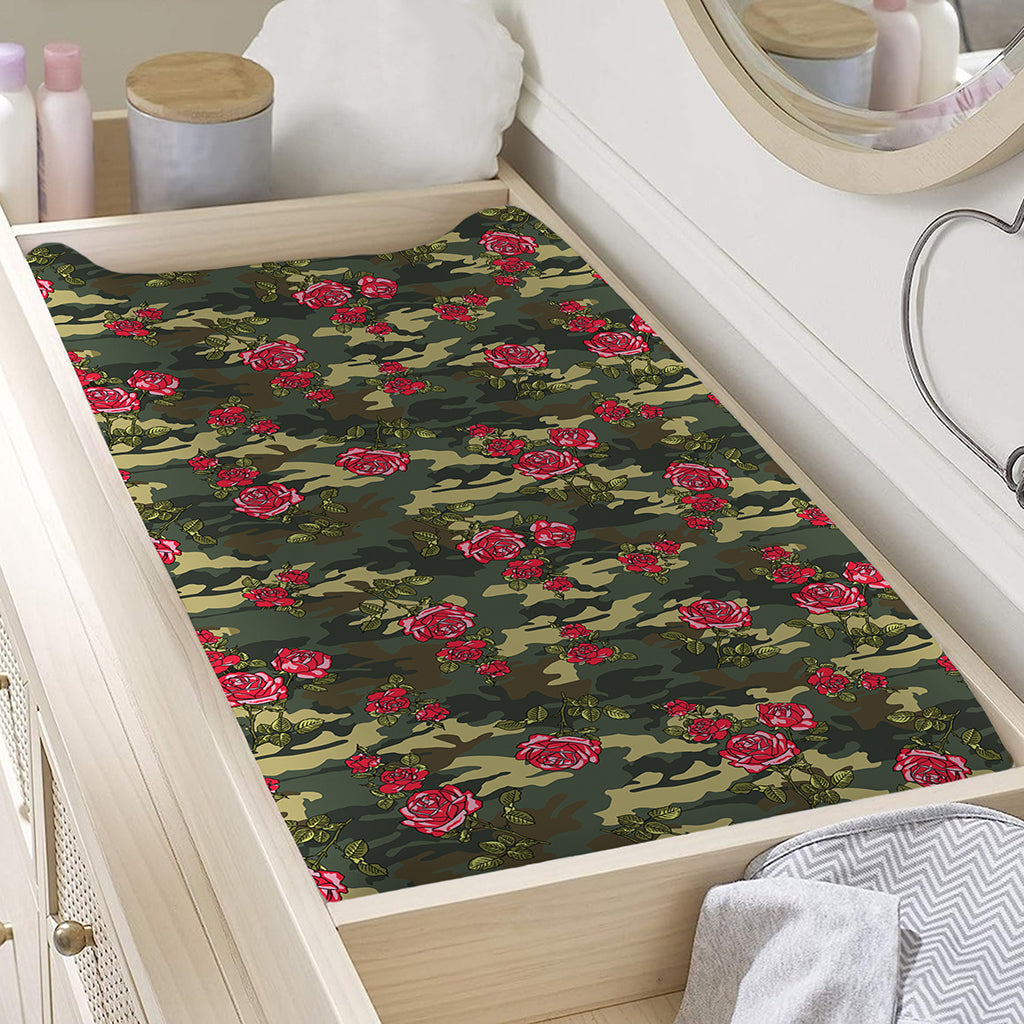 Red Rose Flower Camouflage Print Changing Pad Cover