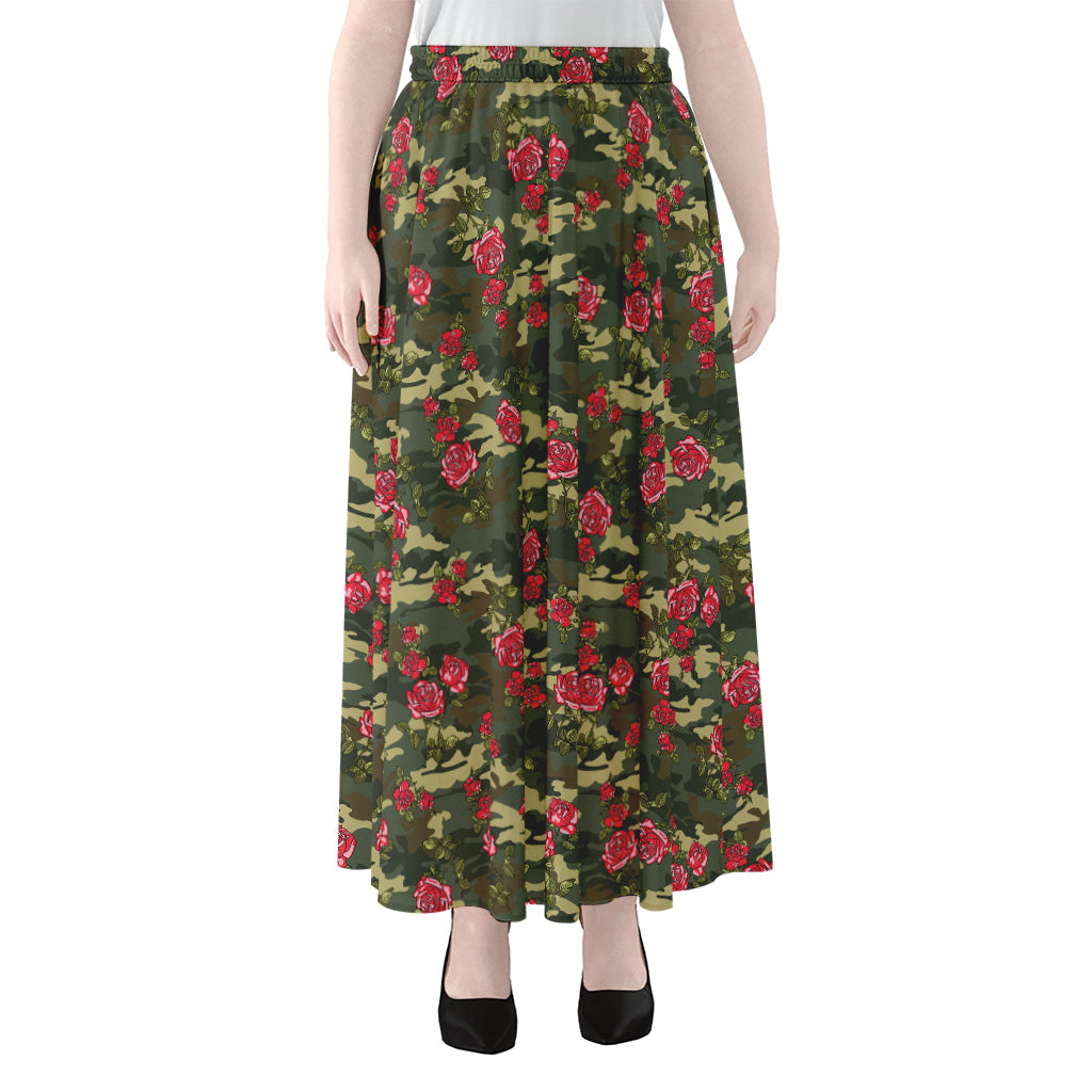 Red Rose Flower Camouflage Print Chiffon Maxi Skirt