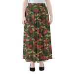 Red Rose Flower Camouflage Print Chiffon Maxi Skirt