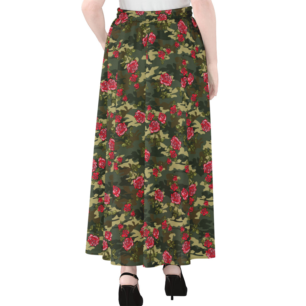 Red Rose Flower Camouflage Print Chiffon Maxi Skirt