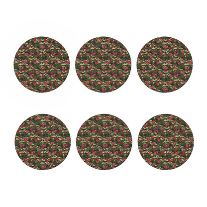Red Rose Flower Camouflage Print Coaster Set