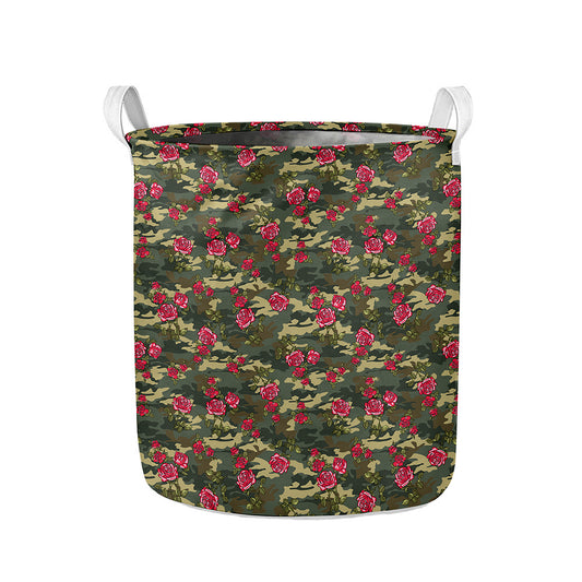 Red Rose Flower Camouflage Print Collapsible Laundry Basket