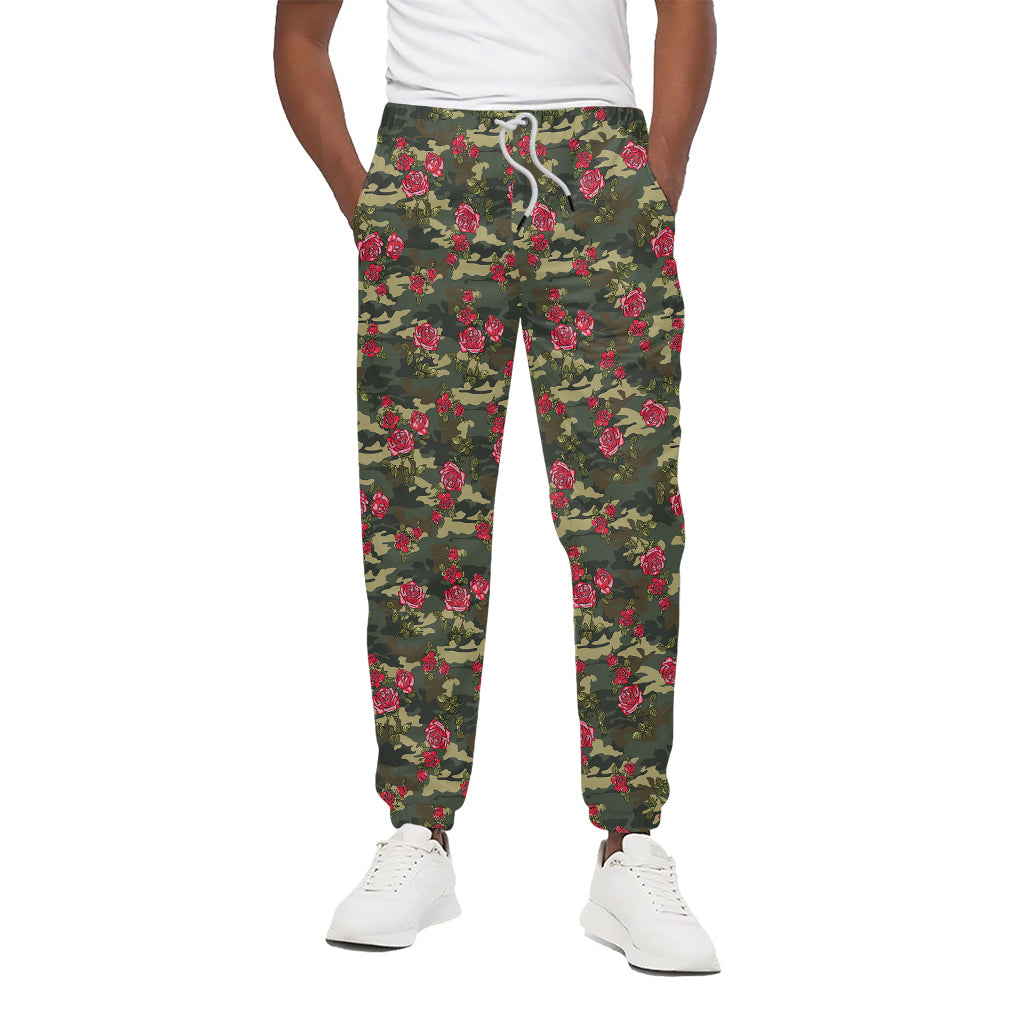 Red Rose Flower Camouflage Print Cotton Pants