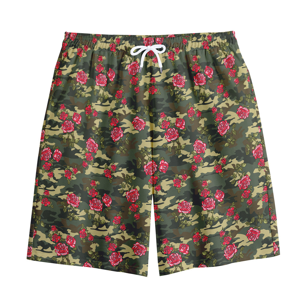 Red Rose Flower Camouflage Print Cotton Shorts