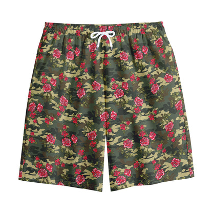 Red Rose Flower Camouflage Print Cotton Shorts
