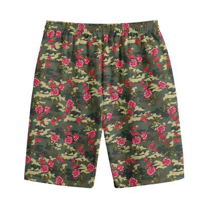 Red Rose Flower Camouflage Print Cotton Shorts