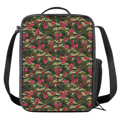 Red Rose Flower Camouflage Print Crossbody Lunch Bag