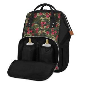 Red Rose Flower Camouflage Print Diaper Bag