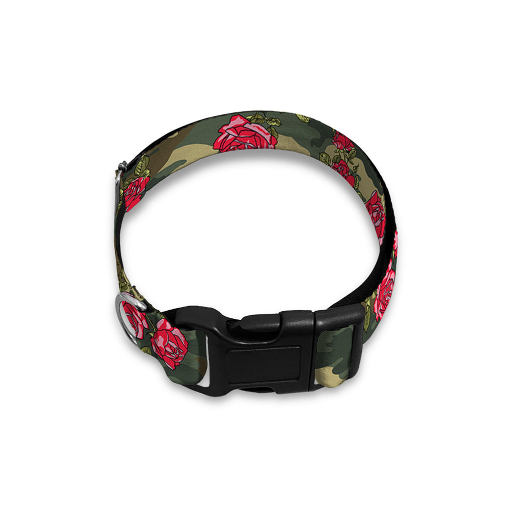 Red Rose Flower Camouflage Print Dog Collar