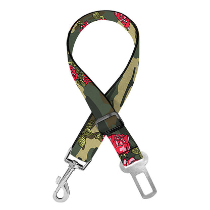 Red Rose Flower Camouflage Print Dog Seat Belt