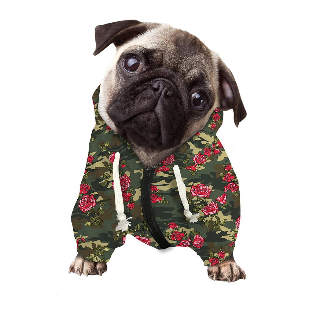Red Rose Flower Camouflage Print Dog Zip Up Hoodie