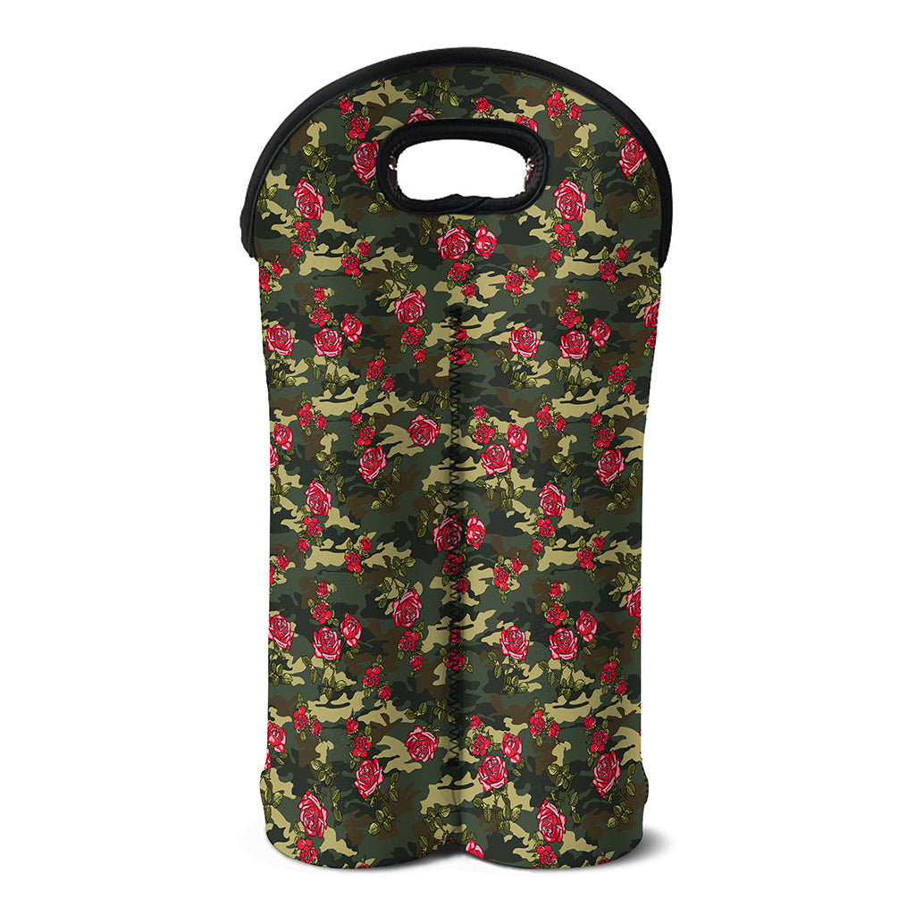 Red Rose Flower Camouflage Print Double Neoprene Wine Tote