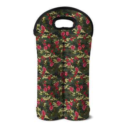 Red Rose Flower Camouflage Print Double Neoprene Wine Tote
