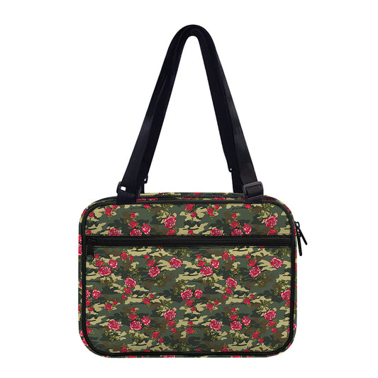 Red Rose Flower Camouflage Print Double Strap Bible Bag