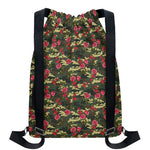Red Rose Flower Camouflage Print Drawstring Backpack