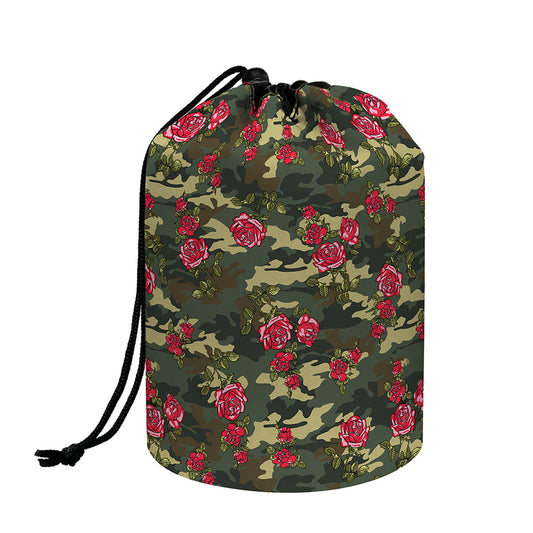 Red Rose Flower Camouflage Print Drawstring Makeup Bag