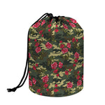 Red Rose Flower Camouflage Print Drawstring Makeup Bag