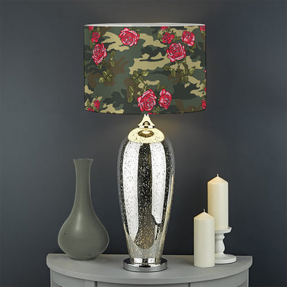 Red Rose Flower Camouflage Print Drum Lamp Shade