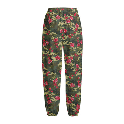 Red Rose Flower Camouflage Print Fleece Lined Knit Pants