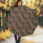 Red Rose Flower Camouflage Print Foldable Umbrella