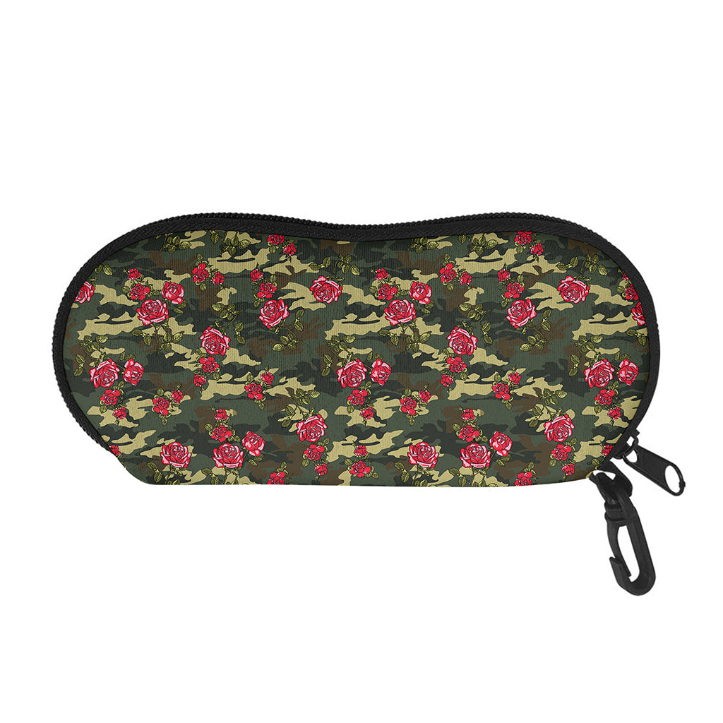 Red Rose Flower Camouflage Print Glasses Case