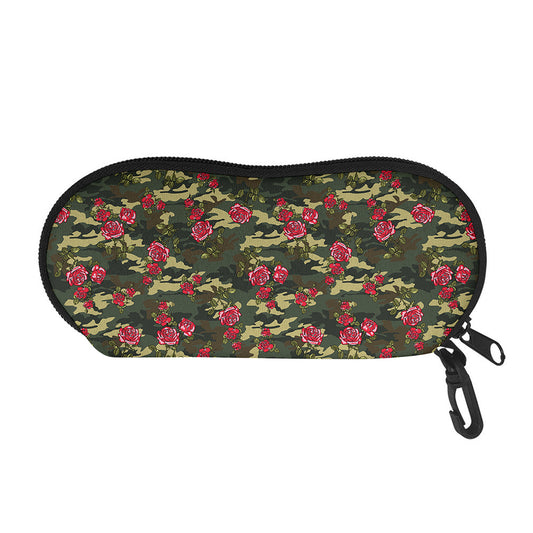 Red Rose Flower Camouflage Print Glasses Case
